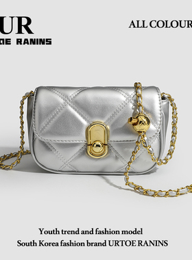 UR女包2025新款潮高级感银色小香风菱格链条包百搭单肩斜挎腋下包