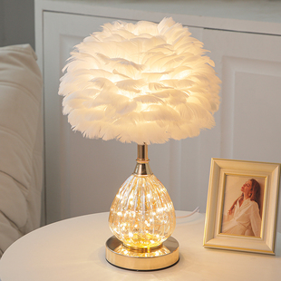 羽毛台灯卧室客厅轻奢ins温馨礼物女生婚房高级感网红创意床头灯