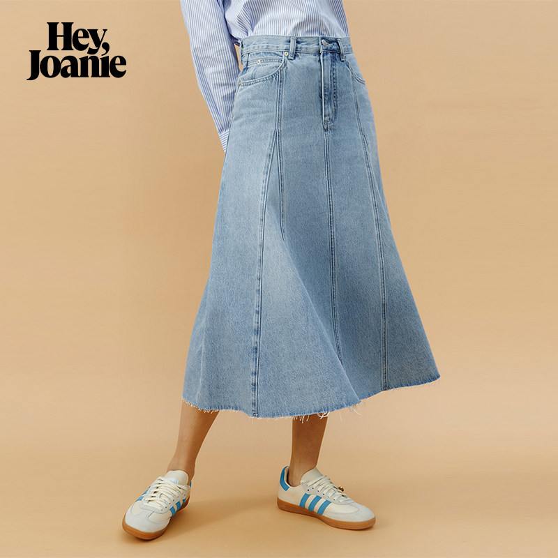HeyJoanie HJ806莫妮卡结构线A字秋千裙女中长款牛仔半身裙