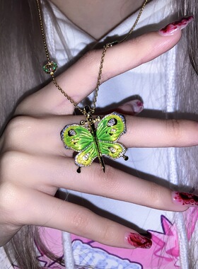 斑sama925银原创彩色珐琅蝴蝶项链二次元动漫生日礼物