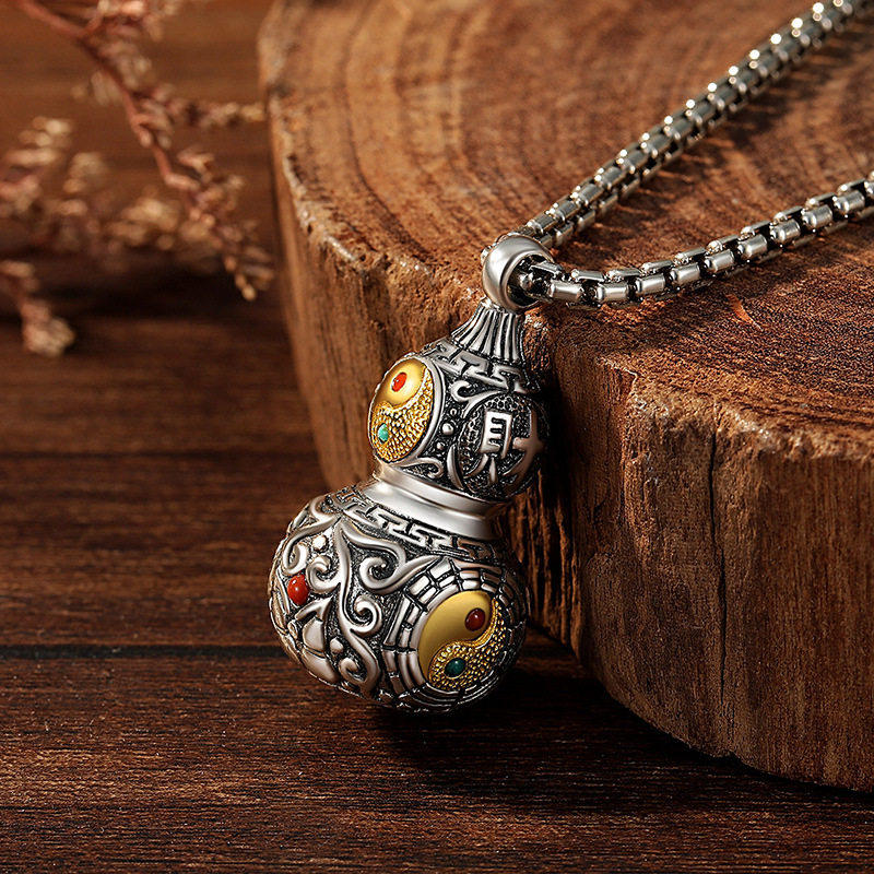 独特设计葫芦吊坠男藏银复古个性潮男民族风乾坤八卦招财项链