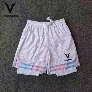 VOUTDOOR男孩夏季篮球裤跑步健身运动裤透气速干假两件四分短裤子