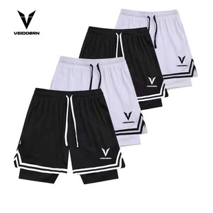维动夏季运动裤美式篮球短裤假两件球裤跑步训练成人儿童五分裤子