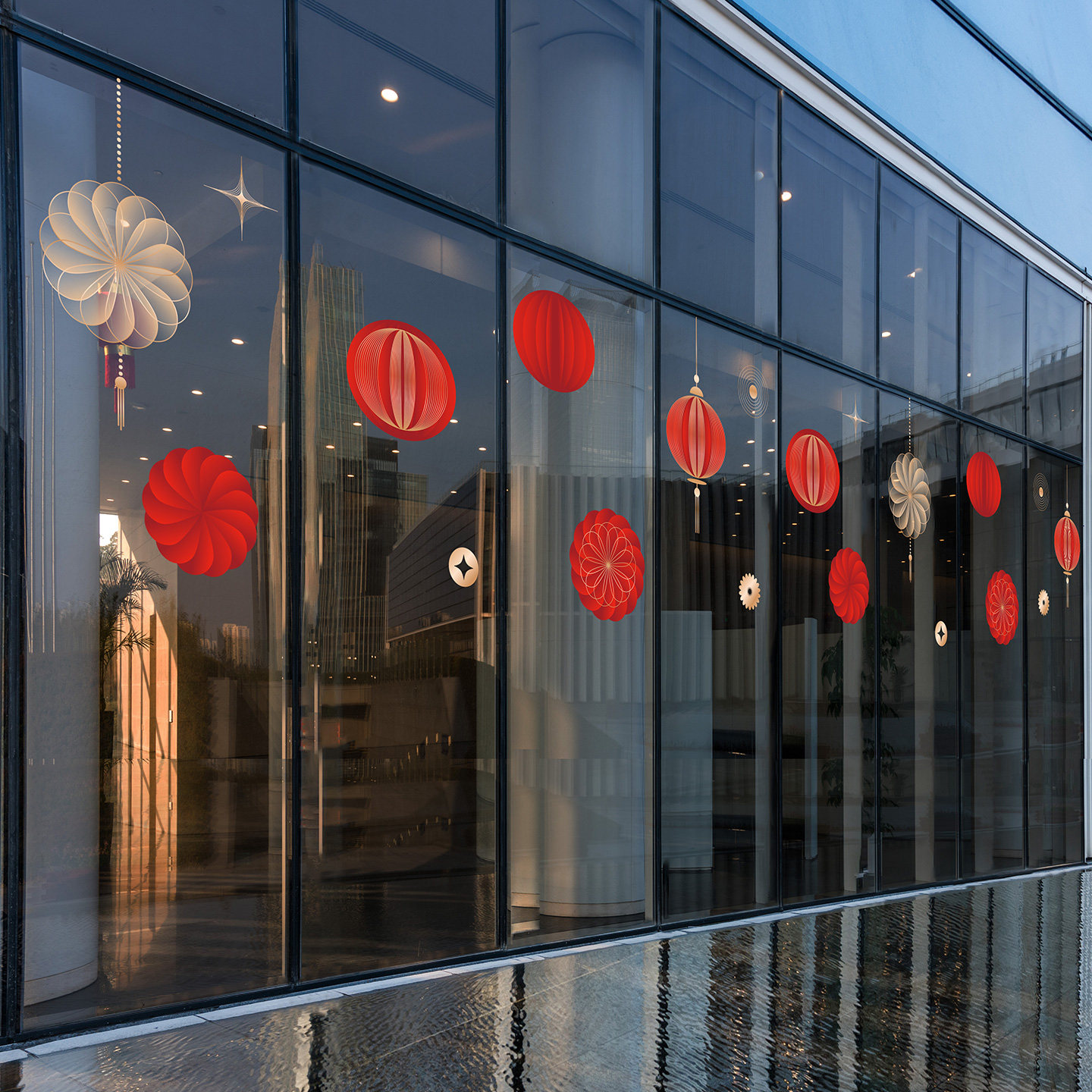 2026马年简约渐变可DIY灯笼静电贴纸店商铺玻璃橱窗装饰新年窗花