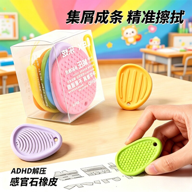 创意感官纹理石解压多彩橡皮擦提升小学生专注集中注意力缓解焦虑图片