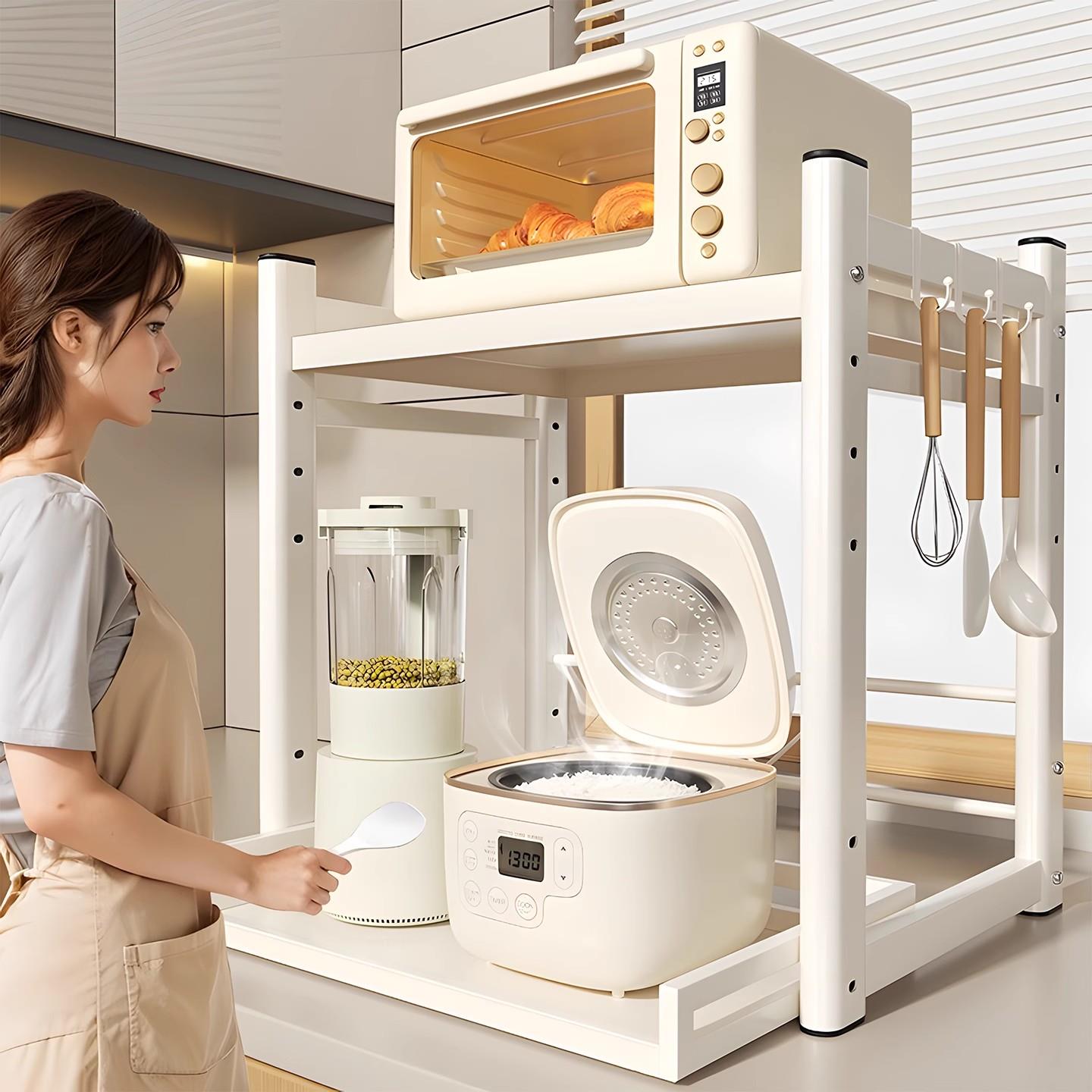 德国厨房微波炉置物架多功能放电饭煲烤箱台面电器抽拉式收纳架子