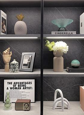 样板间软装饰品书柜桌面家居摆件仿真花相架挂画玻璃工艺品ZH3498