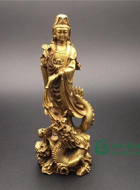 覆古怀旧铜器降龙观音菩萨铜像站龙观世音佛像风水铜器客厅摆件