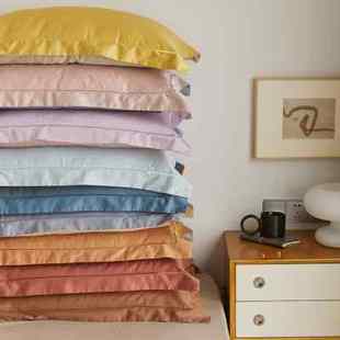 100支贡缎全棉枕套一对装 纯色高端纯棉枕芯套单人枕头套48x74cm