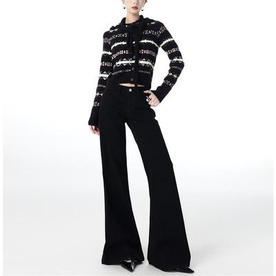 温姗美式辣妹低腰牛仔裤女秋冬修身显瘦百搭不贴腿加绒宽版微喇裤