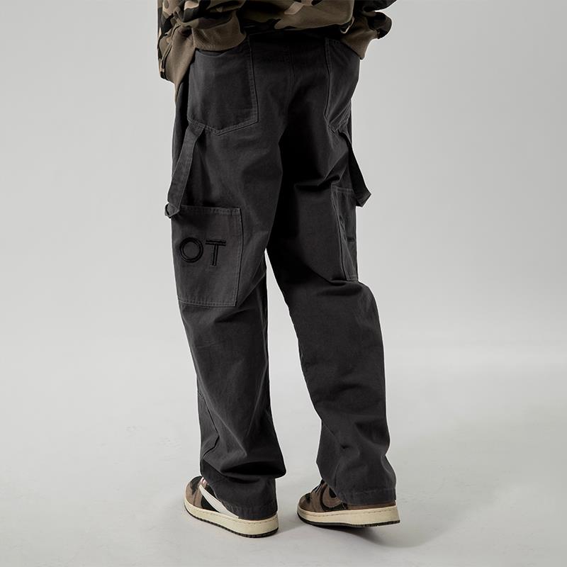 烦恼的Octopusl国潮美式伐木刺绣工装长裤宽松直筒休闲百搭裤子男