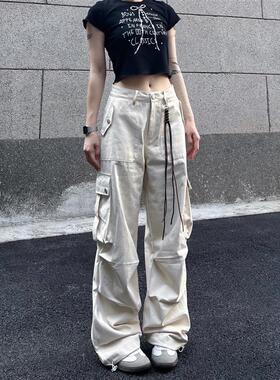 BAOER美式复古工装裤伞兵直筒褶皱vibe多口袋辣妹休闲长裤子男女