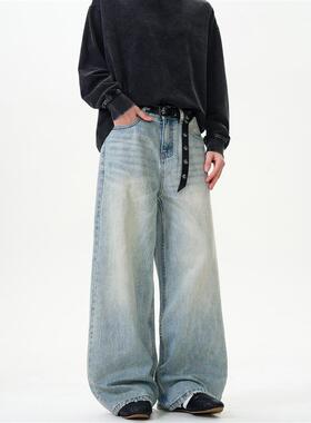 KISKO美式复古水洗cleanfit蓝色牛仔裤男女潮牌宽松直筒通勤裤子