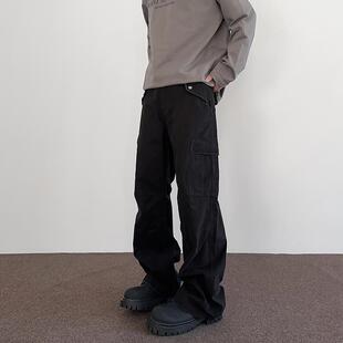 apuee美式复古vintage做旧大口袋工装裤男女宽松直筒vibe毛边裤子