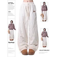 Rayohopp棉裤女冬季加厚保暖宽松卷边羊羔绒拼接休闲垂感加绒裤子