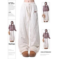 Rayohopp棉裤女冬季加厚保暖宽松卷边羊羔绒拼接休闲垂感加绒裤子