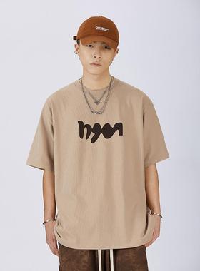 GTRG短袖个性简约重磅310克纯棉ins潮流痞帅日系印花落肩款T恤男