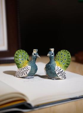 “孔雀开屏”手工木雕小摆件可爱迷你解压工位电脑办公书桌面礼物