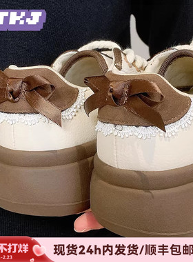 TTKJ蝴蝶结鞋子女鞋2026新款琥珀流光风面包厚底鞋子芭蕾大头板鞋