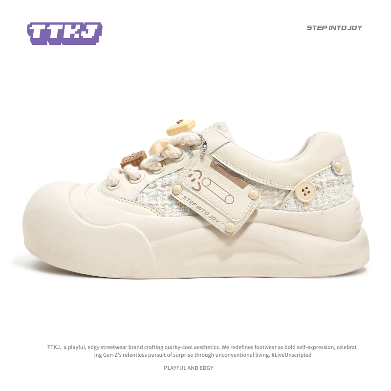 TTKJ白色休闲厚底增高花呢小白鞋