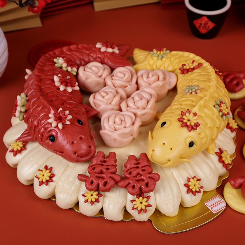 结婚订婚花馍喜馍出嫁花馒头胶东花饽饽喜鱼花糕福袋喜饼礼盒糕点