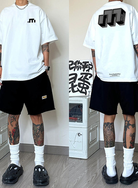 270g美式复古字母印花重磅纯棉男夏季短袖t恤潮牌街头宽松上衣ins