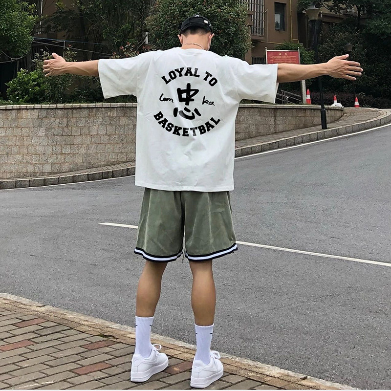 美式复古篮球短袖艾弗森纹身忠字印花夏季重磅纯棉运动球星T恤男