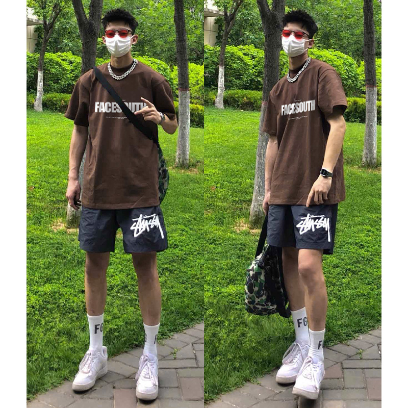 vintage欧美复古风棕色重磅t恤男