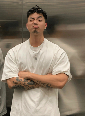 夏季美式270G重磅纯棉宽松t恤男ins潮流百搭基础纯白色打底衫短袖