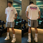 欧美休闲设计感字母印花270g重磅纯棉短袖 t恤男街头潮牌宽松上衣