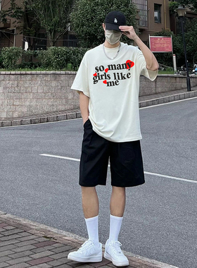 说唱capper同款重磅纯棉短袖t恤男女ins潮牌嘻哈字母印花情侣上衣