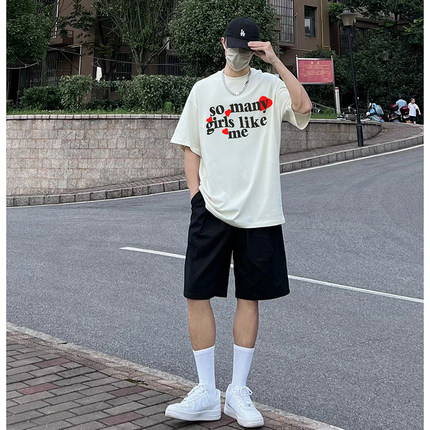 说唱capper同款重磅纯棉短袖t恤男女ins潮牌嘻哈字母印花情侣上衣