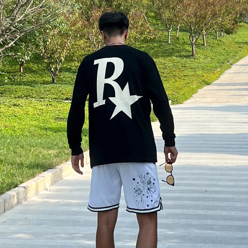美式潮牌复古R星重磅纯棉长袖男