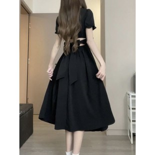 收腰显瘦法式 法式 新款 甜美初恋粉色方领短袖 桔梗裙子 连衣裙女夏季