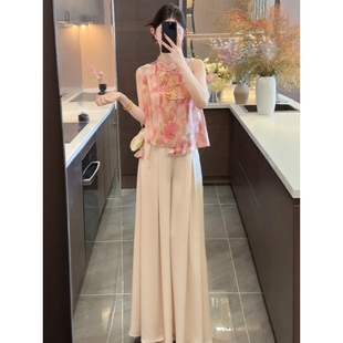 夏装 两件套女 搭配一整套2025新款 国潮风高级感复古盘扣上衣阔腿裤