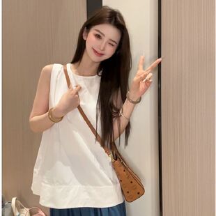 2025夏季 上衣女休闲百搭宽松气质T恤女 新款 韩系简约圆领背心无袖