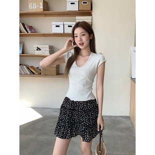 T恤女夏季 韩系温柔甜美风蝴蝶结蕾丝拼接设计木耳边短袖 绝美上衣