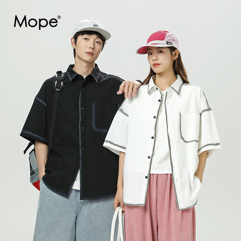 MOPE短袖衬衫男女款夏季轻薄透气宽松休闲运动上衣纯棉衬衣外套