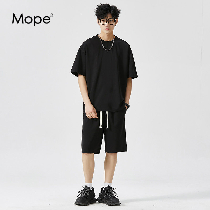 MOPE休闲运动套装男款夏季圆领短袖t恤短裤两件套潮流百搭男装