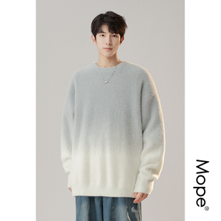 针织衫 Mope 圆领套头长袖 清仓渐变条纹毛衣男冬季 保暖内搭 断码