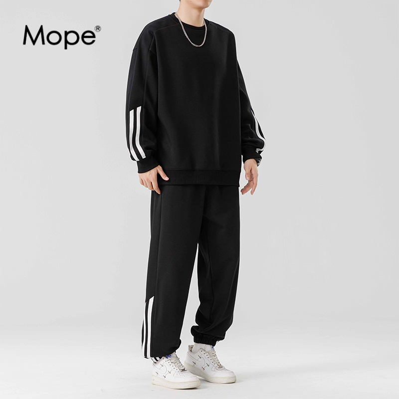MOPE休闲运动套装男秋季2025新款宽松百搭卫衣卫裤两件套