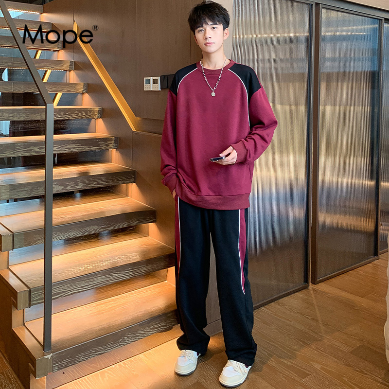 MOPE休闲运动套装男秋季2025新款宽松百搭卫衣卫裤两件套