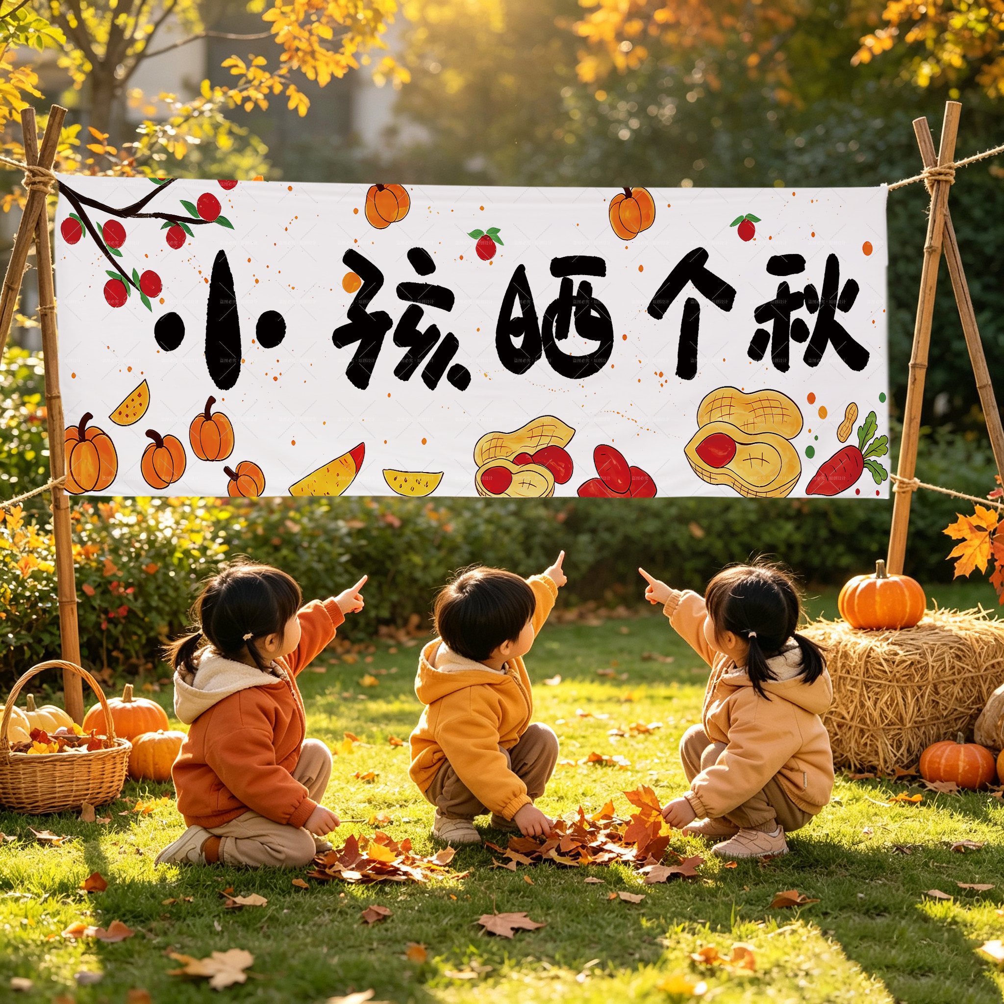 秋日晒秋挂布背景布定制小孩晒个秋秋游露营团建活动拍照氛围布