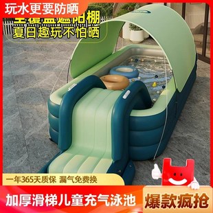 加厚家用户外带遮阳棚滑梯婴儿童泳池室外防尘Q大型自动充气游泳