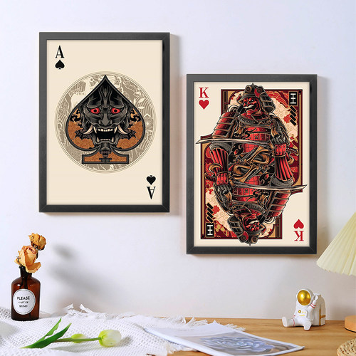 a4纹身海报框画装饰画扑克牌刺青手稿客厅玄关走廊墙壁背景画挂画