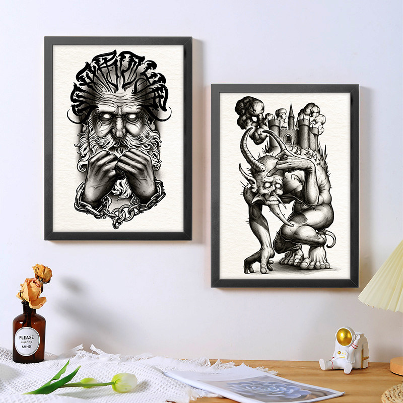 a4a3纹身海报相框画暗黑newschool刺青店客厅背景墙壁装饰画框