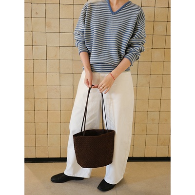 SecondMoon韩系百搭手工编织磨砂皮随性真皮单肩托特包