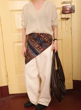 SecondMoon四季时髦百搭定制三色印花丝巾重磅复古方巾头巾腰带