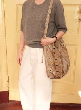 SecondMoon小众设计定制进口天丝亚麻单肩印花图案帆布袋韩系百搭