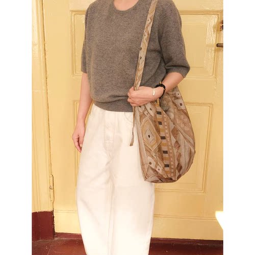 SecondMoon小众设计定制进口天丝亚麻单肩印花图案帆布袋韩系百搭